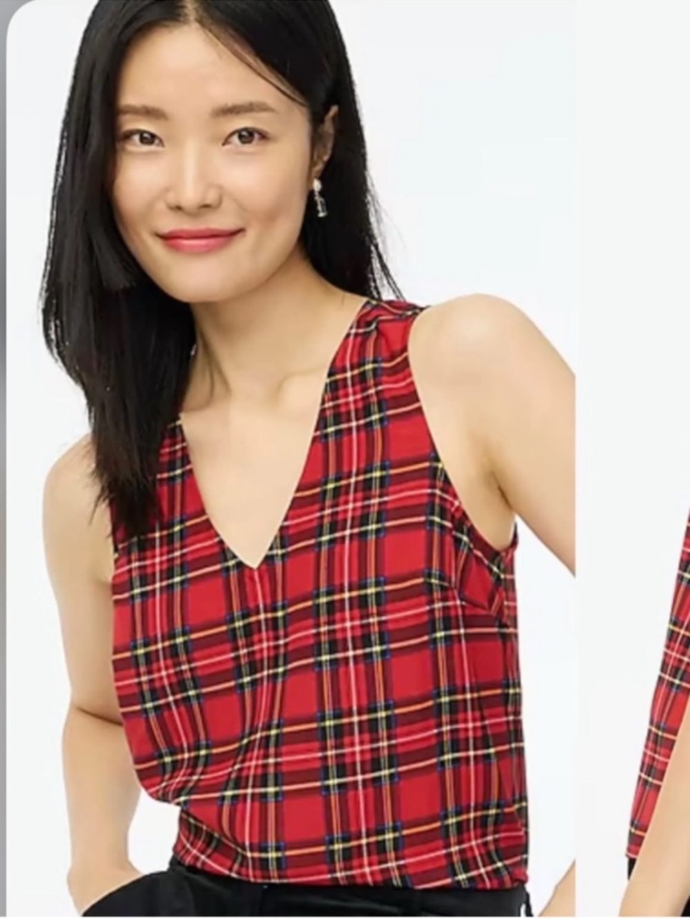 J.Crew NWT Red Tartan Plaid Sleeveless V-Neck Blouse Top XS Holiday - Picture 1 of 5
